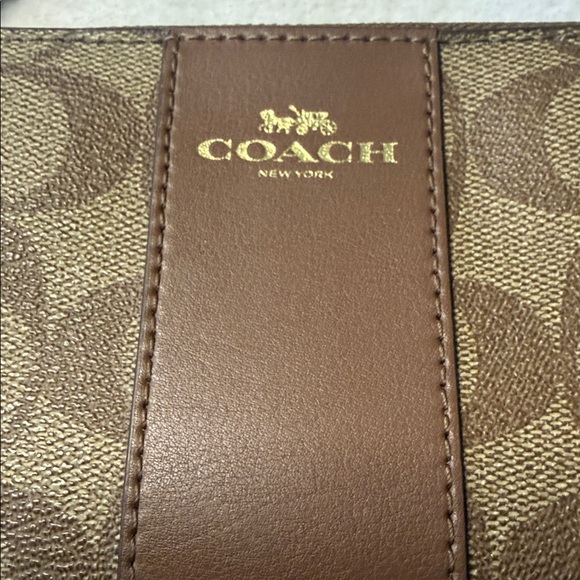 COACH BROWN LOGO LEATHER WRISTLET WITH CORNER ZIP SMALL BAG PURSE
